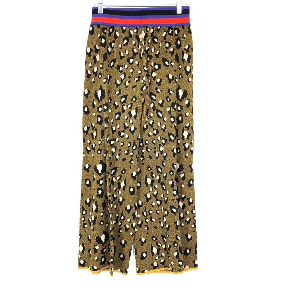 Anthropologie Dolan Pull On Wide Leg Knit Crop Pants Womens Sz M Leopard Print - Picture 2 of 6